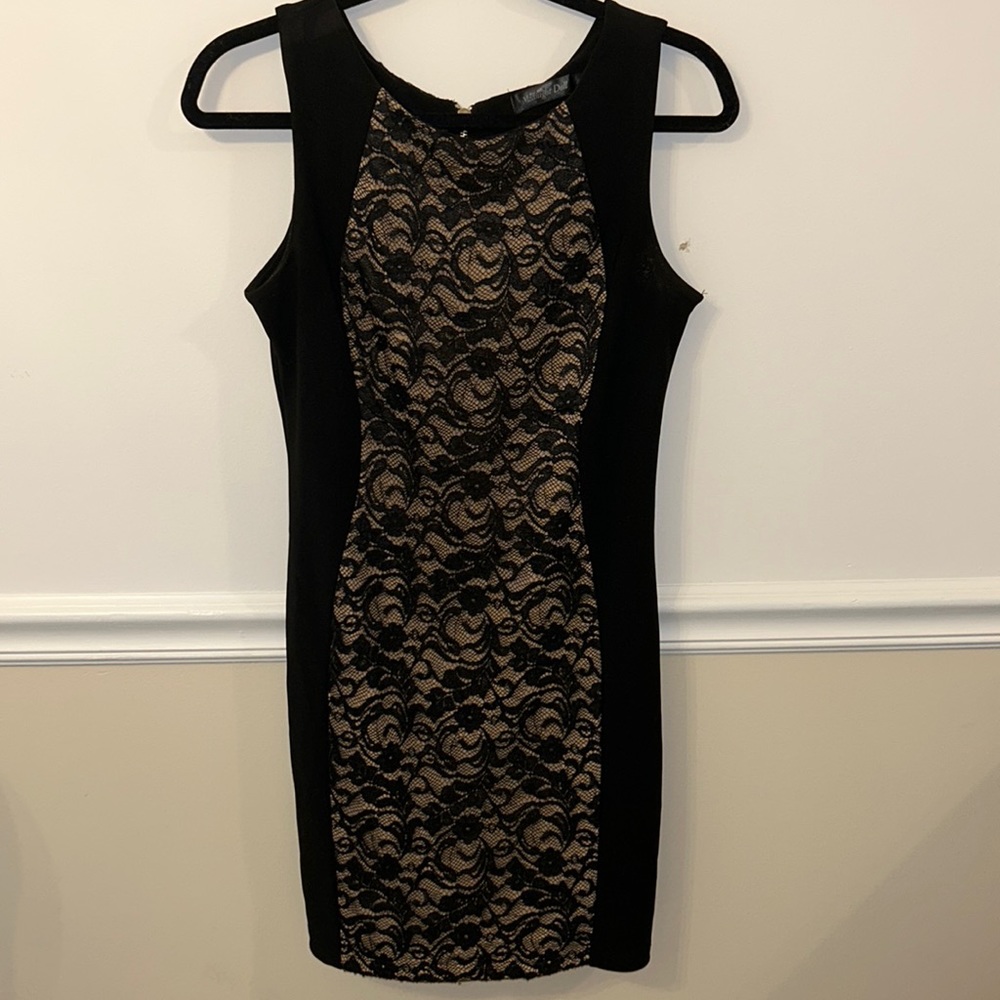 Black mini dress with lace strip in middle